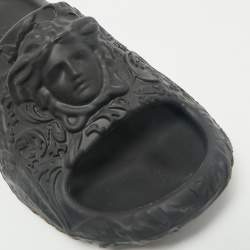 Versace Black Baroque Embossed Rubber Pool Slide Flats Size 42