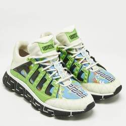 Versace Multicolor Leather and Canvas Trigreca Sneakers Size 42