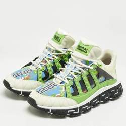 Versace Multicolor Leather and Canvas Trigreca Sneakers Size 42