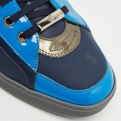 Pre Owned Versace Blue/Navy Blue Leather and Patent Medusa Low Top Sneakers Size 41