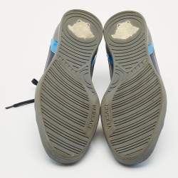 Pre Owned Versace Blue/Navy Blue Leather and Patent Medusa Low Top Sneakers Size 41