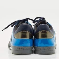 Pre Owned Versace Blue/Navy Blue Leather and Patent Medusa Low Top Sneakers Size 41