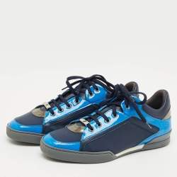 Pre Owned Versace Blue/Navy Blue Leather and Patent Medusa Low Top Sneakers Size 41