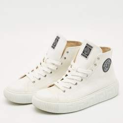 Pre Owned Versace White Canvas Greca Medusa Logo Patch High Top Sneakers Size 42