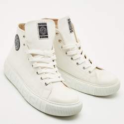 Pre Owned Versace White Canvas Greca Medusa Logo Patch High Top Sneakers Size 42