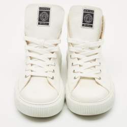 Pre Owned Versace White Canvas Greca Medusa Logo Patch High Top Sneakers Size 42