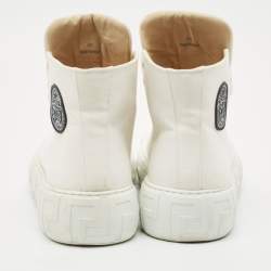 Pre Owned Versace White Canvas Greca Medusa Logo Patch High Top Sneakers Size 42