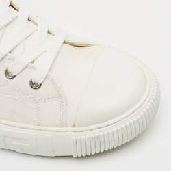 Pre Owned Versace White Canvas Greca Medusa Logo Patch High Top Sneakers Size 42