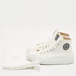 Pre Owned Versace White Canvas Greca Medusa Logo Patch High Top Sneakers Size 42