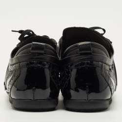 Pre Owned Versace Black Patent Leather and Python Leather Lace Up Sneakers Size 44