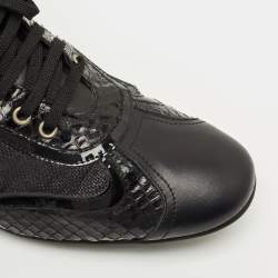 Pre Owned Versace Black Patent Leather and Python Leather Lace Up Sneakers Size 44