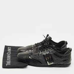 Pre Owned Versace Black Patent Leather and Python Leather Lace Up Sneakers Size 44