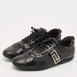 Pre Owned Versace Black Patent Leather and Python Leather Lace Up Sneakers Size 44