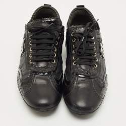 Pre Owned Versace Black Patent Leather and Python Leather Lace Up Sneakers Size 44