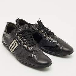 Pre Owned Versace Black Patent Leather and Python Leather Lace Up Sneakers Size 44