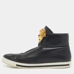 Pre Owned Versace Black Leather Palazzo Slip On Sneakers Size 46