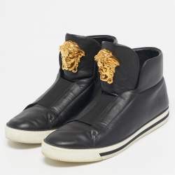 Pre Owned Versace Black Leather Palazzo Slip On Sneakers Size 46