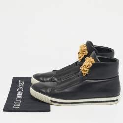 Pre Owned Versace Black Leather Palazzo Slip On Sneakers Size 46