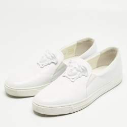 Pre Owned Versace White Leather Palazzo Medusa Slip On Sneakers Size 43