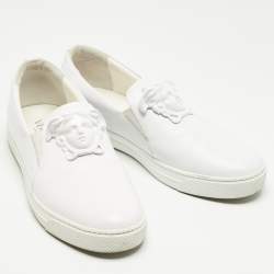 Pre Owned Versace White Leather Palazzo Medusa Slip On Sneakers Size 43