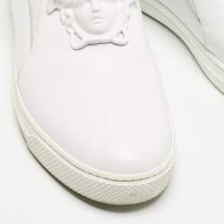 Pre Owned Versace White Leather Palazzo Medusa Slip On Sneakers Size 43