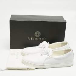 Pre Owned Versace White Leather Palazzo Medusa Slip On Sneakers Size 43