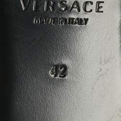 Pre Owned Versace Black Crystals and Satin Medusa Logo Smoking Slippers Size 42