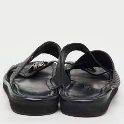 Pre Owned Versace Black Leather Medusa Detail Flat Slide Sandals Size 43