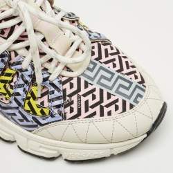 Pre Owned Versace Multicolor Canvas and Leather Trigreca Lace Up Sneakers Size 42