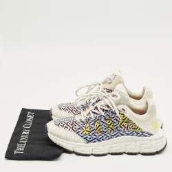 Pre Owned Versace Multicolor Canvas and Leather Trigreca Lace Up Sneakers Size 42