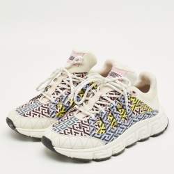 Pre Owned Versace Multicolor Canvas and Leather Trigreca Lace Up Sneakers Size 42