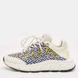 Pre Owned Versace Multicolor Canvas and Leather Trigreca Lace Up Sneakers Size 42