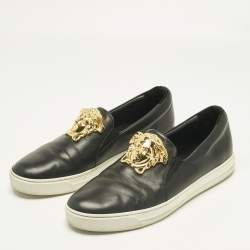 Pre Owned Versace Black Leather Medusa Slip On Sneakers Size 43