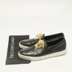 Pre Owned Versace Black Leather Medusa Slip On Sneakers Size 43