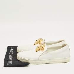 Pre Owned Versace White Leather Palazzo Medusa Slip On Sneakers Size 43