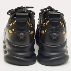 Pre Owned Versace Black/Yellow Canvas and Leather Trigreca Sneakers Size 44