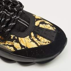 Pre Owned Versace Black/Yellow Canvas and Leather Trigreca Sneakers Size 44