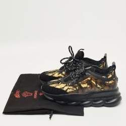 Pre Owned Versace Black/Yellow Canvas and Leather Trigreca Sneakers Size 44