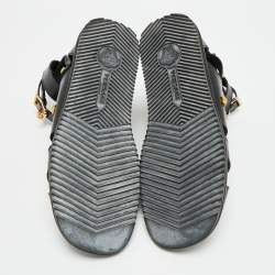 Pre Owned Versace Medusa Size 43 Black Leather Flat Sandals