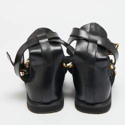Pre Owned Versace Medusa Size 43 Black Leather Flat Sandals
