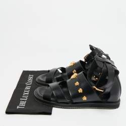Pre Owned Versace Medusa Size 43 Black Leather Flat Sandals