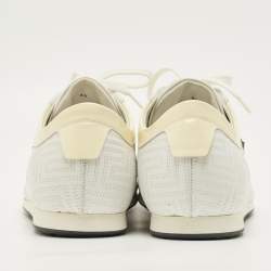 مملوكة مسبقًا Versace Size 43 White/Beige Patent Leather and Quilted Leather Logo Lace Up Sneakers