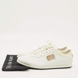 مملوكة مسبقًا Versace Size 43 White/Beige Patent Leather and Quilted Leather Logo Lace Up Sneakers