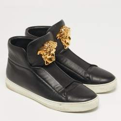 Pre Owned حذاء رياضي فيرساتشي "بالازو" ميدوسا طراز مرتفع من أعلى جلد أسود مقاس 37