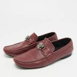 Pre Owned Versace Medusa Size 40 Burgundy Leather Loafers