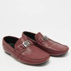 Pre Owned Versace Medusa Size 40 Burgundy Leather Loafers