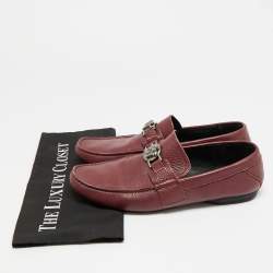 Pre Owned Versace Medusa Size 40 Burgundy Leather Loafers