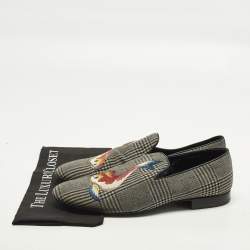 مملوكة مسبقًا حذاء لوفرز فيرساتشي تفاصيل سمك قماش رمادي/أسود مقاس 45