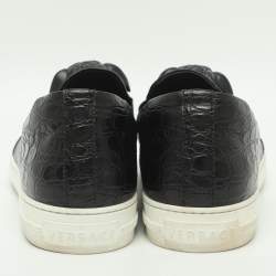Pre Owned Versace Palazzo Size 46 Black Croc Embossed Leather Slip On Sneakers