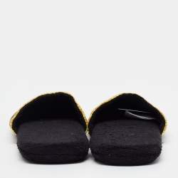 Pre Owned Versace Baroque Size XL Black/Yellow Fabric Flat Slippers